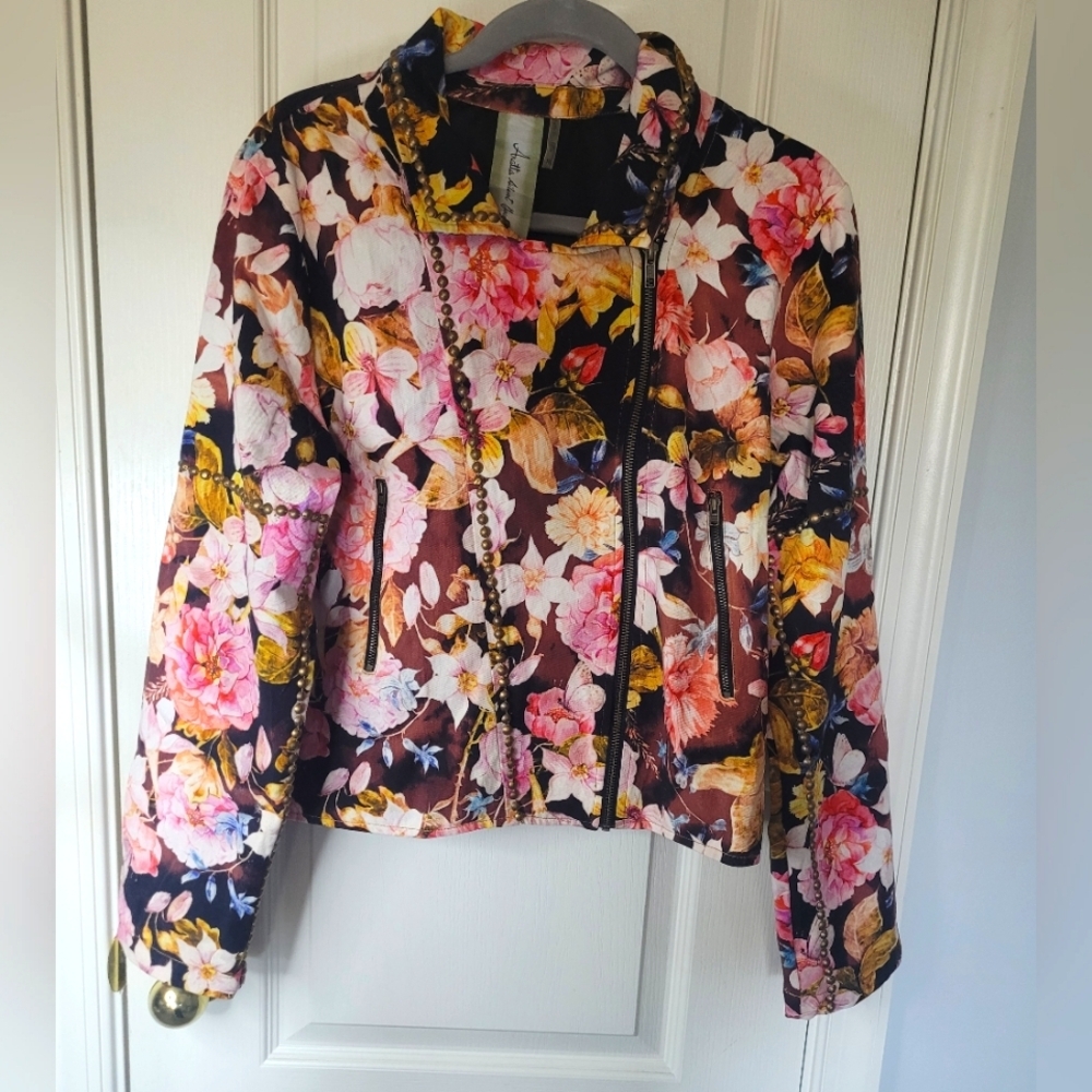ARATTA Floral Women's Light Denim Jacket. Sz‎ M. NWT - Picture 2 of 11